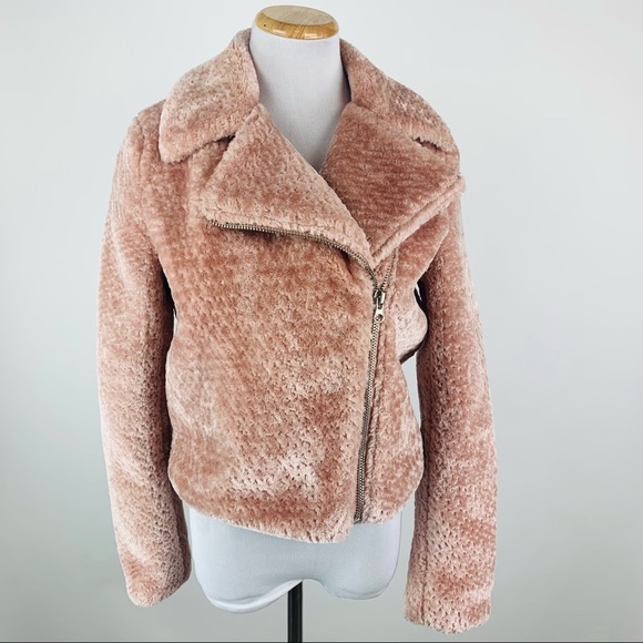 Lulu’s Cozy Business Pink Faux Fur Moto Jacket S - Picture 10 of 12